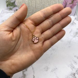 2 for$15 -Dog paw custom pink and gold enamel pendant charm necklace